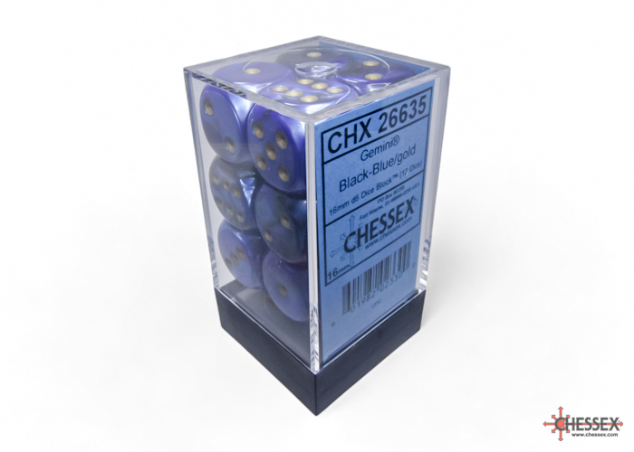 Gemini Black-Blue/gold 16mm d6 Dice Block (12 dice) - CHX26635